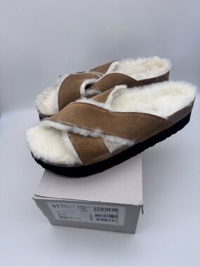 Birkenstock Daytona Genuine Shearling Lined Platform, Tea Suede Women's Size 41